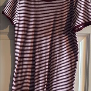 Forever 21 Burgundy and White Striped Short Sleeve Tee